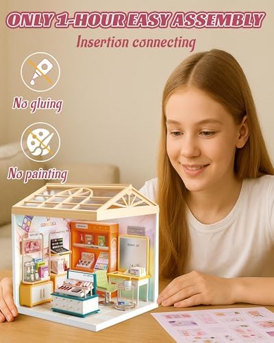 Kisoy DIY Miniature House Kit, Tiny House Kit with Furniture and LED Light, Mini Blocks Model Kit Sets, DIY Crafts/Hobbies Toys for Adults（Beauty Store） - Image 6
