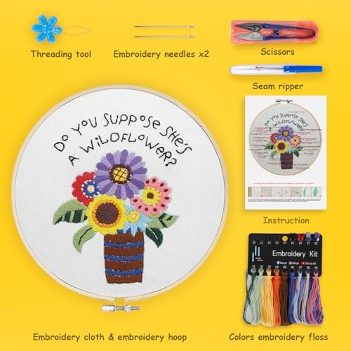BERYA Flowers Embroidery Kit Including Video Step by Step Instructions,Embroidery Hoop,Color Threads and Embroidery Scissors for Beginners-Handmade Needlepoint Kits for Adults - Image 2