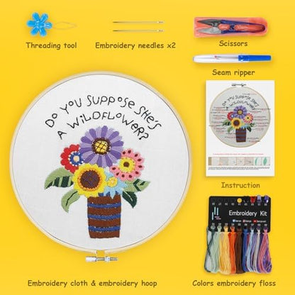 BERYA Flowers Embroidery Kit Including Video Step by Step Instructions,Embroidery Hoop,Color Threads and Embroidery Scissors for Beginners-Handmade Needlepoint Kits for Adults - Image 2