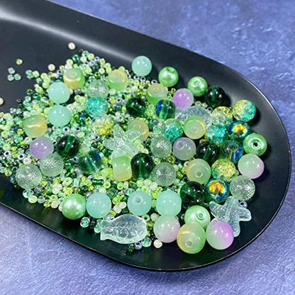 Assorted Glass Resin Beads Multi Size Colors Smooth Cracked Gravel Millet Spacer Beads for Bracelets Necklace Earring DIY Jewelry Making Craft(Xizi Green Series) - Image 4