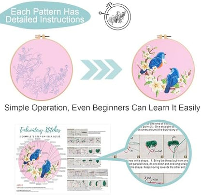 Nuberlic 3 Pack Embroidery Kit for Beginners with Cardinal & Blue Bird - Image 6