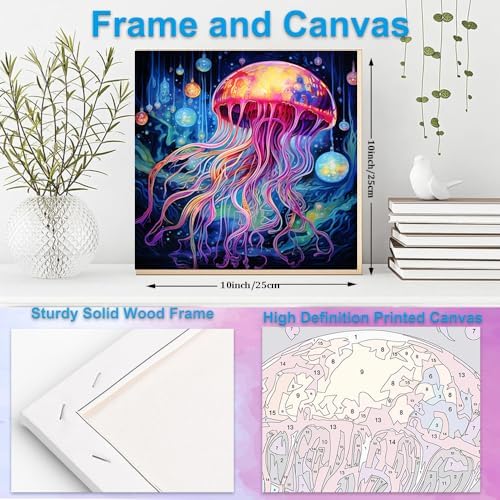Artunion Framed Paint by Numbers Kit for Adults Beginners & Kids Ages 8-12,Colorful Jellyfish Paint by Number with Frame, Ocean Animals Paint by Numbers Kit on Canvas 10 * 10 Inch Without Easel - Image 5