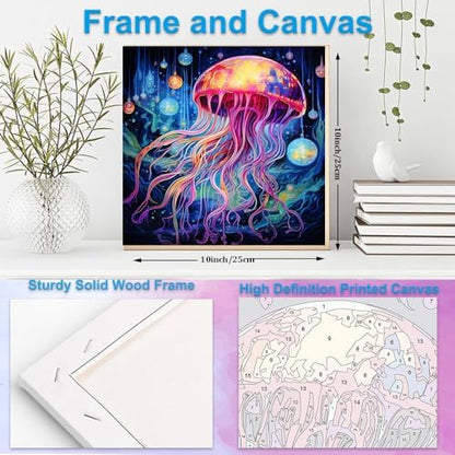 Artunion Framed Paint by Numbers Kit for Adults Beginners & Kids Ages 8-12,Colorful Jellyfish Paint by Number with Frame, Ocean Animals Paint by Numbers Kit on Canvas 10 * 10 Inch Without Easel - Image 5