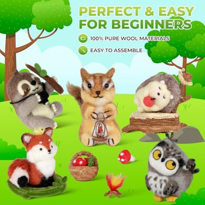MOREJMTT Needle Felting Kit, 5 PCS Animal Needle Felting Beginner Kits, Wool Felt Needle Felting Tools Foam Pad, Craft Party Supplies for Beginners Adult(Forest Animals) - Image 4
