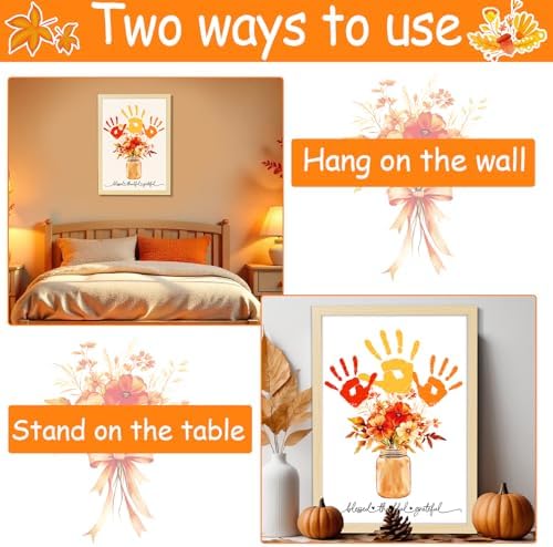 Fall Thanksgiving Flower Bouquet Handprint Art Craft DIY Kit Thanksgiving Day Family Handprint Bouquet in Vase Keepsake with Wood Frame Fall Thankful DIY Gifts for Mom Dad Holiday Birthday 12x16 Inch - Image 6