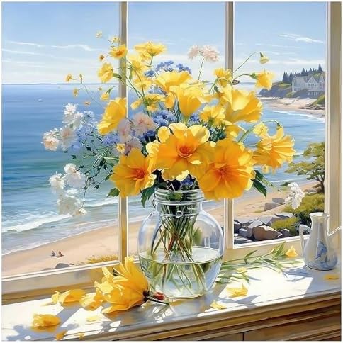 PRASIO Paint by Numbers Kit for Adults Beginner, Flowers Adult Paint by Number Kits on Canvas, DIY Acrylic Number Painting for Adults for Home Decor Gift 16x16 Inch by Unknown