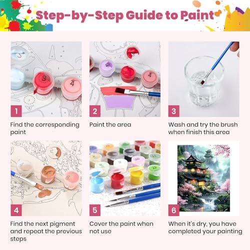 Beautiful Landscape Temple Paint by Numbers Kits for Adults, Paint by Number Beginner, Cherry Blossom, Canvas Painting by Numbers for Adults, Easy Oil Painting Kits for Gifts Home Decor 16x20 Inch - Image 7