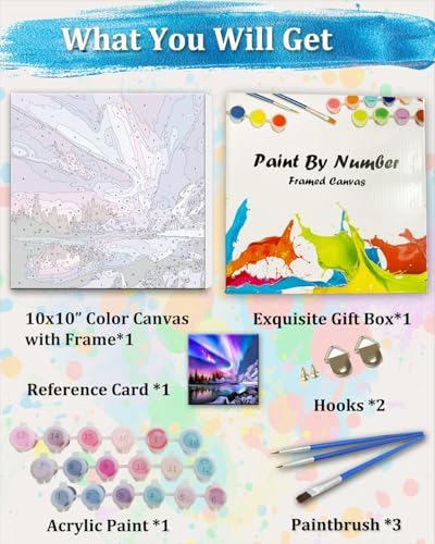 TOCARE Framed Paint by Numbers Kit for Adults Beginners & Kids Ages 8-12, Aurora Paint by Number with Frame,Northern Lights Paint by Numbers Framed Canvas(10x10 Inch, Without Easel) - Image 3