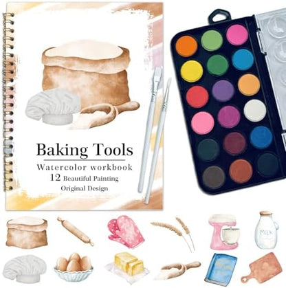 Watercolor Workbook, Water Coloring Book, 12 Different Patterns of Original DIY Designs, 18 Colors Watercolor Paint Set, Beginner-Friendly Watercolor Workbooks (Baking Tool), Perfect Gifts for Adults by Unknown