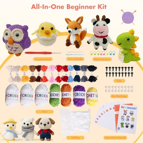 Easy Crochet Kit for Beginners, 8PCS Amigurumi Animal Crochet Starter Kit - Image 2