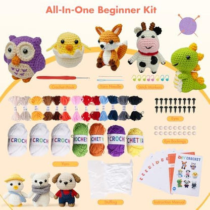 Easy Crochet Kit for Beginners, 8PCS Amigurumi Animal Crochet Starter Kit - Image 2