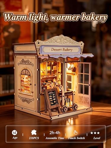 Book Nook Kit - DIY Miniature House Bakery Patisserie Dollhouse Kit for Adults and Teens, Booknook Tiny House Bakery Shop Bookshelf Decor 3D Wooden Puzzle, Gifts for Family, Friends (with Glue) - Image 6