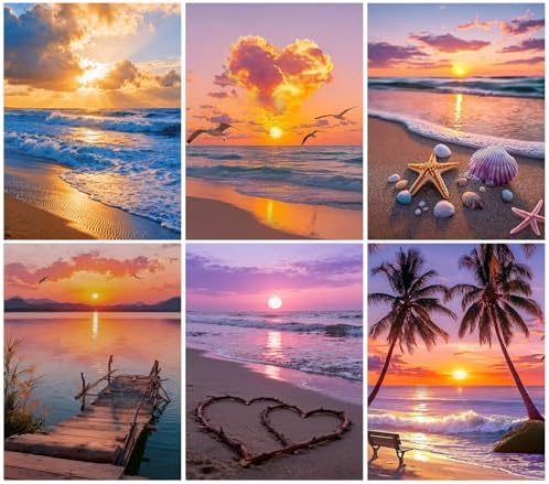 DOTSOPS 6 Pack Beach Diamond Painting Kits for Adults Art Painting Kits by DOTSOPS