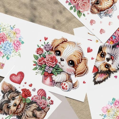 TDFERAN 6 Packs DIY Diamond Art Cards Puppy Flowers Love Diamond Painting Holiday Card Making Kit Diamond Art Card with Envelopes Diamond Painting Greeting Cards for Birthday Thanksgiving Day - Image 5