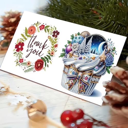 Christmas DIY Diamond Greeting Cards Set, 5D Art Painting Card Making Kits for Family Friends Handmade Gift - #08-Cupcake - Image 6