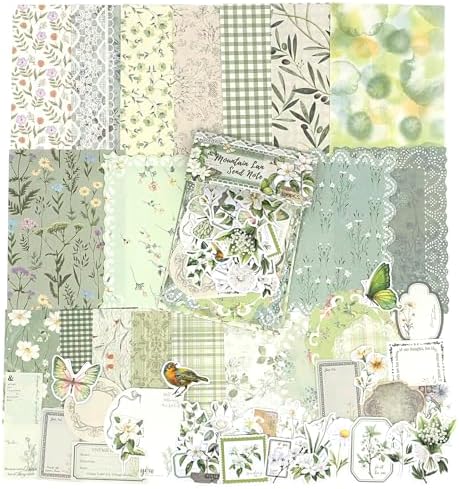 OKUPAN Scrapbook Supplies Kit – 100Pcs Vintage Floral Scrapbook Paper & Junk Journal Stickers, Journaling Supplies for Bullet Journaling, Retro Crafts, Mixed Media, Planner, Collage Card Album (Green) by DecorateYourWorld