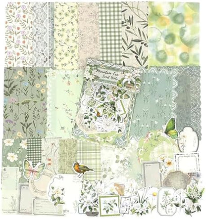 OKUPAN Scrapbook Supplies Kit – 100Pcs Vintage Floral Scrapbook Paper & Junk Journal Stickers, Journaling Supplies for Bullet Journaling, Retro Crafts, Mixed Media, Planner, Collage Card Album (Green) by DecorateYourWorld