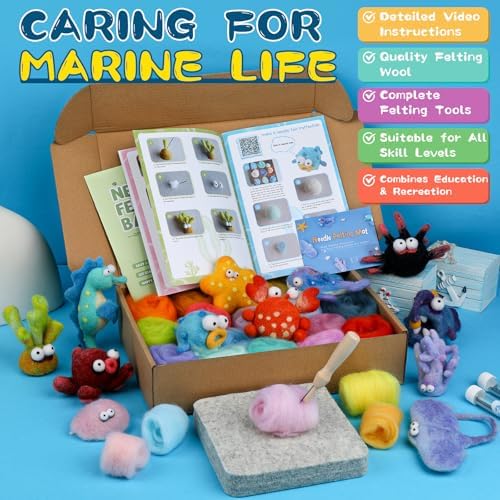 Needle Felting Kit, 12 Sea Animal, 42 Colors Wool Felting Kit for Beginners - Image 3