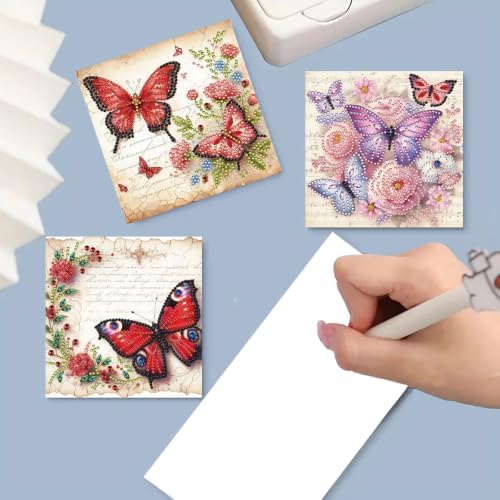 6PCS Butterflies and Flowers Diamond Art Painting Greeting Cards Kit with Envelopes - 5D DIY Diamond Art Card Kits for Adults - Handcrafted Postcards for Birthday & Holiday - Image 3