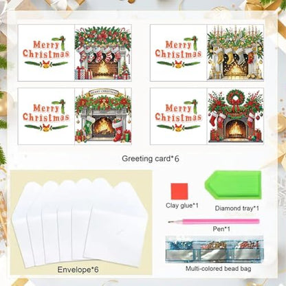 jinglinhh 6pcs Christmas Fireplace Nutcracker Diamond Art Painting Greeting Cards with Envelopes, DIY Card Making Kits for Adults, Diamond Art Postcards Christmas Cards Craft Gifts - Image 3