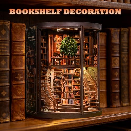 Wisdom Library Book Nook Kit for Adults - 3D Wooden Puzzle with LED Lights, Miniature Dollhouse Bookshelf Decor, Model Building Craft Set, Relaxing DIY Gift for Book Lovers, Teens, and Family - Image 6