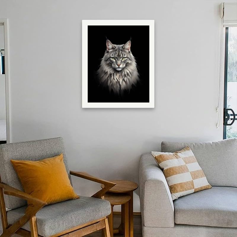 Handsome Cat Paint by Numbers Kit for Adults - DIY Long-Haired Gray Cat with Green Eyes Painting on Canvas 16x20 Inches, Acrylic Paint Set, Suitable for Beginners,Art for Decoration or Gifts - Image 4