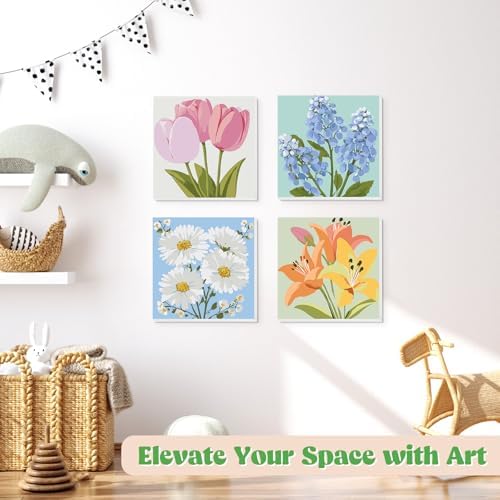 Lxmsja 4 Pack Gentle Garden Paint by Numbers Kit for Adults, Easy Framed Paint by Numbers for Adults Beginner, DIY Acrylic Oil Painting Craft Kits for Home Wall Decor 8x8 inch - Image 2