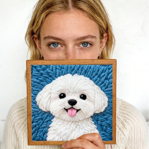 BEUNITONE Punch Needle Kit with Frame for Adults Beginners, Cute Bichon Frise Needlepoint Crafts Kit for Adults, Complete Embroidery Starter Kits with Pre-Print Pattern for Gift Home Decor 9.4"x9.4" - Image 4