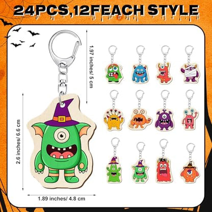 RattanView 24 Pcs Monster Craft Keychains DIY Keychain, 12 Styles - Image 2
