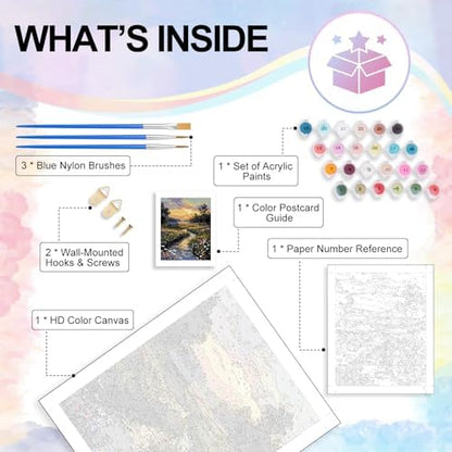 Paint by Numbers Kit for Adults, Sunset Cottage Number Painting Canvas Kit - Image 4
