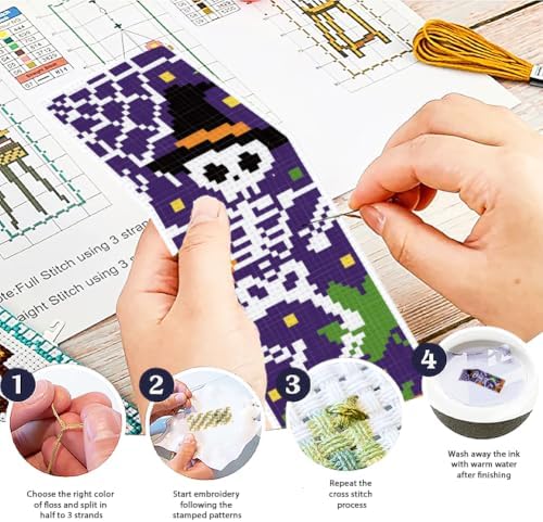 ACRNIGHEET 6PCS Cross Stitch Bookmark Kit (Halloween Skeleton Pattern) - Image 4