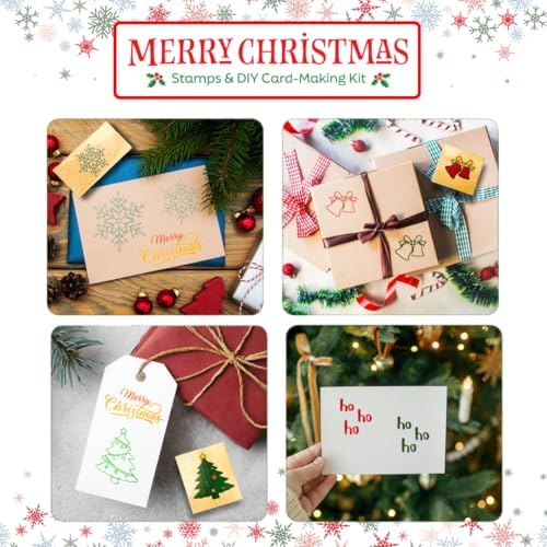 48 Piece Merry Christmas Craft Kit Wooden Stamp Set with Ink Pads Colored Pencils Stickers Cards Envelopes DIY Holiday Card Making Set for Kids Adults Classrooms Festive Family Fun - Image 6