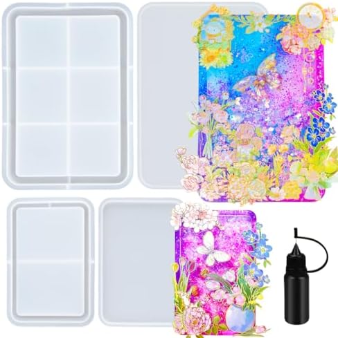 Resin Shaker Molds Set Large Rectangular Photo Frame Pack of 3 Epoxy Silicone Trays Precision Tip Applicator Bottle Kit Bundle by FUNSHOWCASE