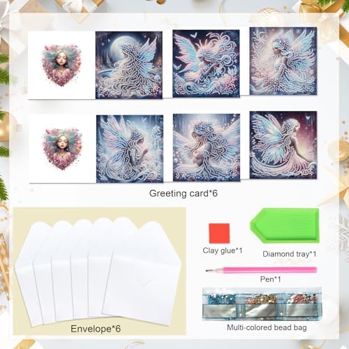 6-Pack Butterfly Fairy Diamond Painting Greeting Card Kits, Special Shaped Diamonds Painting, DIY Handcraft for Relatives and Friends with Wishes,Unique Design Crafting for Birthday or Holiday Cards - Image 3