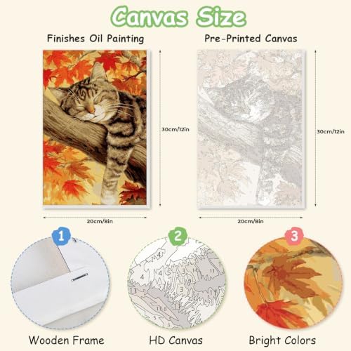 Spandrel Framed Paint by Numbers Cat Kit for Adult, Autumn Adult Paint by Number Kits on Canvas, DIY Acrylic Oil Easy Halloween Painting by Numbers Fall for Home Wall Decor, 8x12in - Image 2