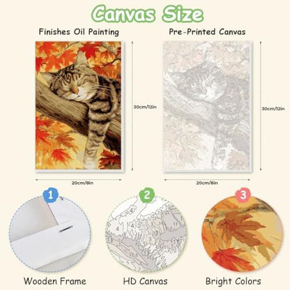 Spandrel Framed Paint by Numbers Cat Kit for Adult, Autumn Adult Paint by Number Kits on Canvas, DIY Acrylic Oil Easy Halloween Painting by Numbers Fall for Home Wall Decor, 8x12in - Image 2