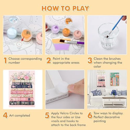 KYOQFVN 2 Pack Paint by Numbers for Adults with Framed Canvas - with Wooden Easel, Flowers Adult Paint by Number Kits on Canvas, DIY Acrylic Oil Painting by Numbers for Home Wall Decor 8X12 Inch - Image 3