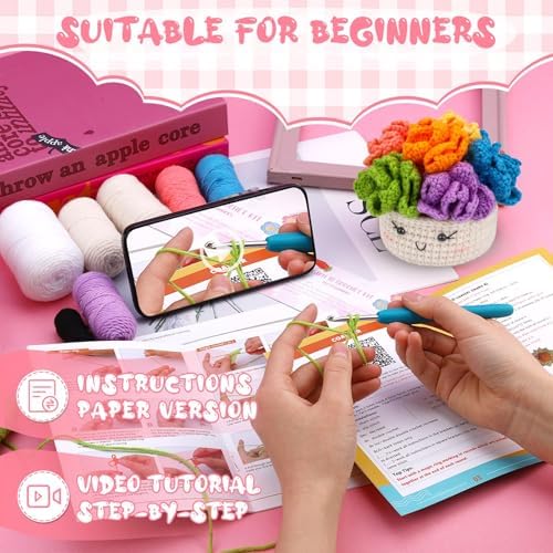 Hssugi Crochet Kit for Beginners 6PCS Potted Plant Coasters Crochet Kit - Image 3