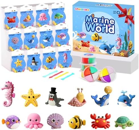 Air Dry Clay Kit - 12 Marine Animal Modeling Clay for Kids, Complete DIY Clay Craft Set with Sculpting Tools & Step-by-Step Tutorials, Ultra Soft & Non-Sticky Clay, Children's Day Gift Ideas by Unknown