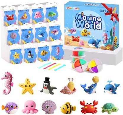 Air Dry Clay Kit - 12 Marine Animal Modeling Clay for Kids, Complete DIY Clay Craft Set with Sculpting Tools & Step-by-Step Tutorials, Ultra Soft & Non-Sticky Clay, Children's Day Gift Ideas by Unknown