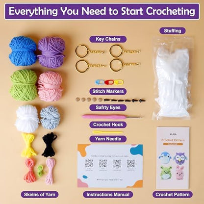 A-URA Learn to Crochet Kit for Beginners Kids and Adults, Premium 4 Animal Pattern Beginner Crochet Kits with Easy Tube Yarn & Step-by-Step Video Tutorials (Forest Friends–Standard Size) - Image 4