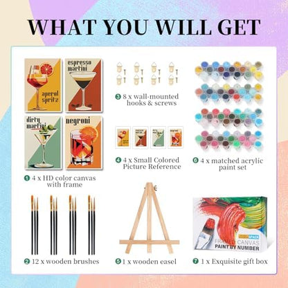 Camocin 4 Pack Framed Paint by Numbers Kit for Adults with Wooden Easel - Image 4