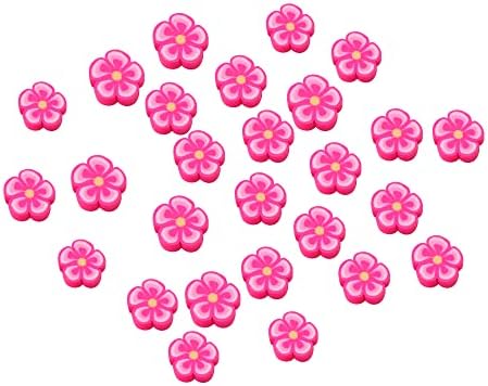 100pcs Mixed Polymer Clay Spacer Beads for Women Jewelry Making DIY Bracelet Necklace Hair Clip Accessories (Hot Pink Flower) by LUBINGSHINE