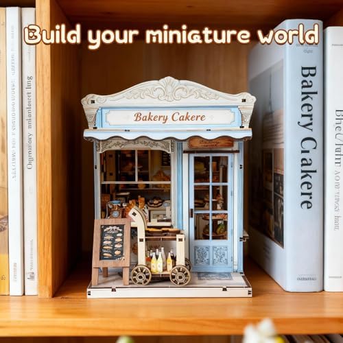DIY Miniature House Kit, Bakery Book Nook Kit, 3D Wooden Puzzles Bookshelf Craft Kits, Dollhouse Kit with LED Light, Mini Building Kit for Adults Teen to Build(Bakery Shop) - Image 6