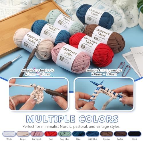 SHWAKK 2 Pack T-Shirt Yarn Set, Milk Blue Knitting Crochet T Shirt Yarn - Image 4