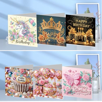 6PCS Diamond Art Painting Greeting Cards Kit, Birthday Themed DIY Card Making Set with Crystals and Envelopes, Creative Craft for Adults, Fun Party Activity and Personalized Gift - Image 6