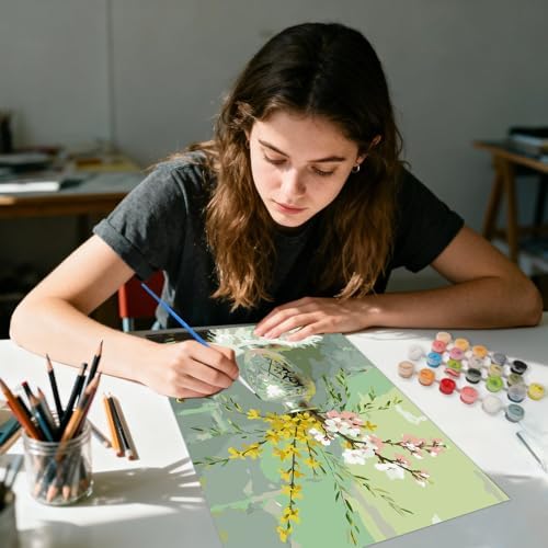 AIRDEA Flowers Paint by Numbers for Adults Beginner,Painting by Number Kits on Canvas,Frameless,16x20in DIY Acrylic Painting,Home Wall Decor,Peach Blossoms and Forsythia - Image 5