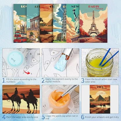 6 Pack Paint by Numbers Kit for Adults, Travel Number Painting, 10x14 Inch - Image 5