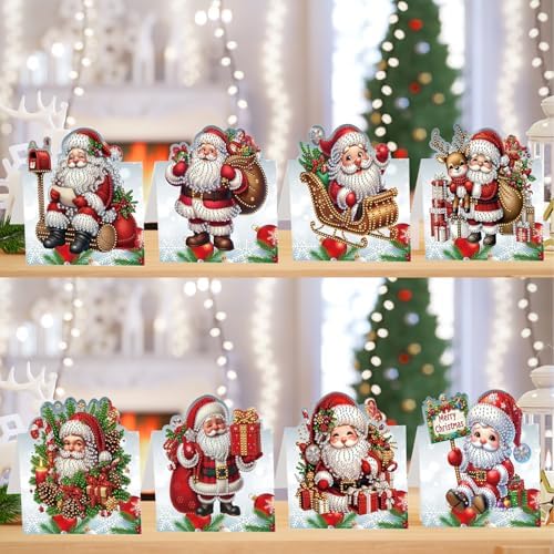 jinglinhh 8pcs Diamond Art Painting Christmas Santa Claus Greeting Cards with Envelopes, DIY Card Making Kits for Adults, Diamond Art Postcards Christmas Cards Craft Gifts - Image 7