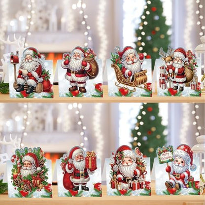 jinglinhh 8pcs Diamond Art Painting Christmas Santa Claus Greeting Cards with Envelopes, DIY Card Making Kits for Adults, Diamond Art Postcards Christmas Cards Craft Gifts - Image 7